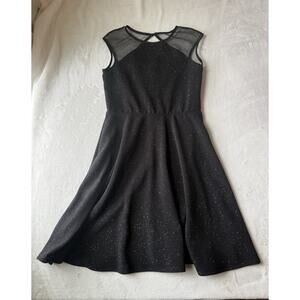 Lilt Girls Fit & Flare Dress Black Glitter Mesh Knee Length Sleeveless Size 14